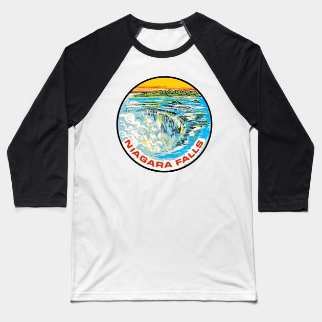 Niagara Falls Vintage Travel Decal Baseball T-Shirt by zsonn